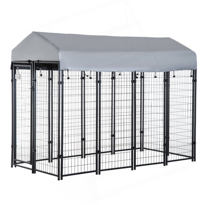 Pawhut 8' X 4' X 6' Dog Playpen Outdoor, Dog Kennel Dog Exercise Pen With Lockable Door, Water-Resistant Canopy, For Medium And Large Dogs