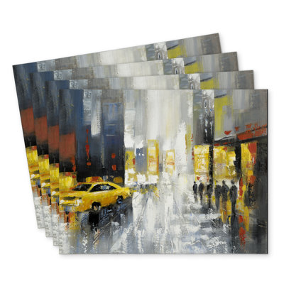 Rainy Busy Street Polyester Placemats - Set of 4 Home Decor