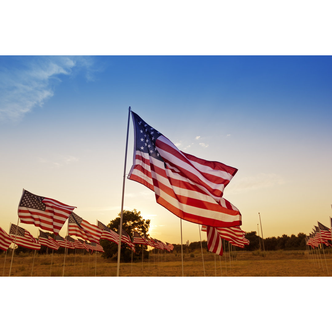 USA-Flagge bei Sonnenuntergang