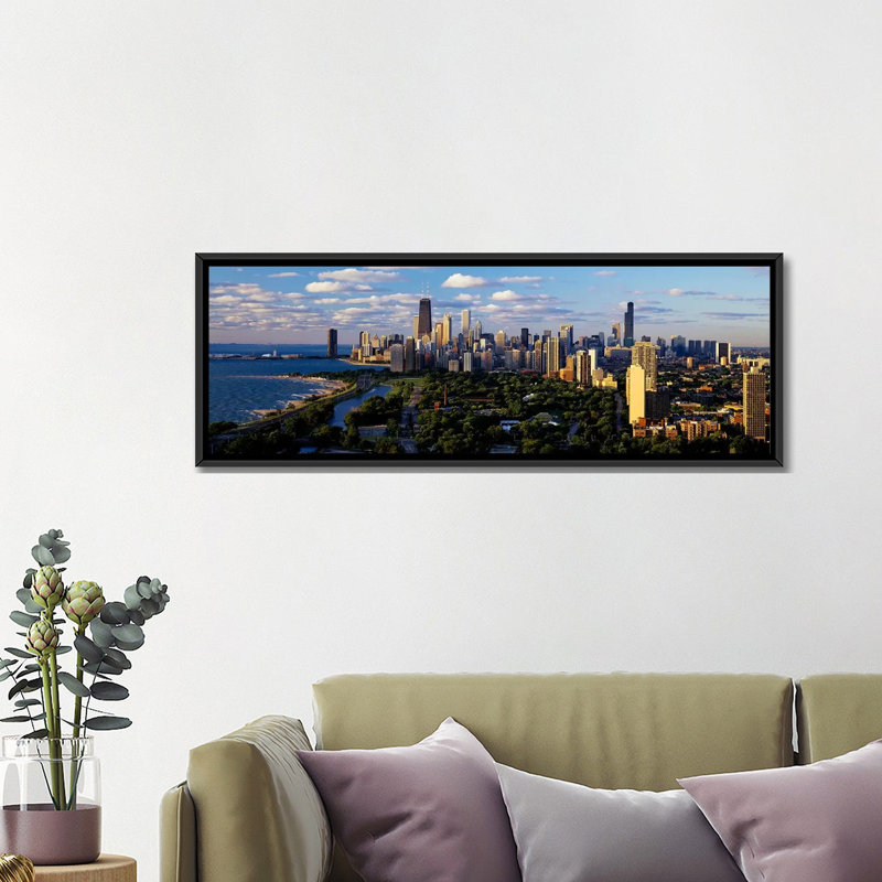 «Chicago IL», reproduction de photo sur toile, H 12 po x l 36 po x P 1,5 po, Cadre noir
