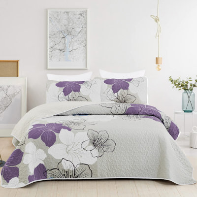 3 Piece Botanical Floral Quilt Set  with Pillow Shams Soft Lightweight Flower Bedding Set for All Season