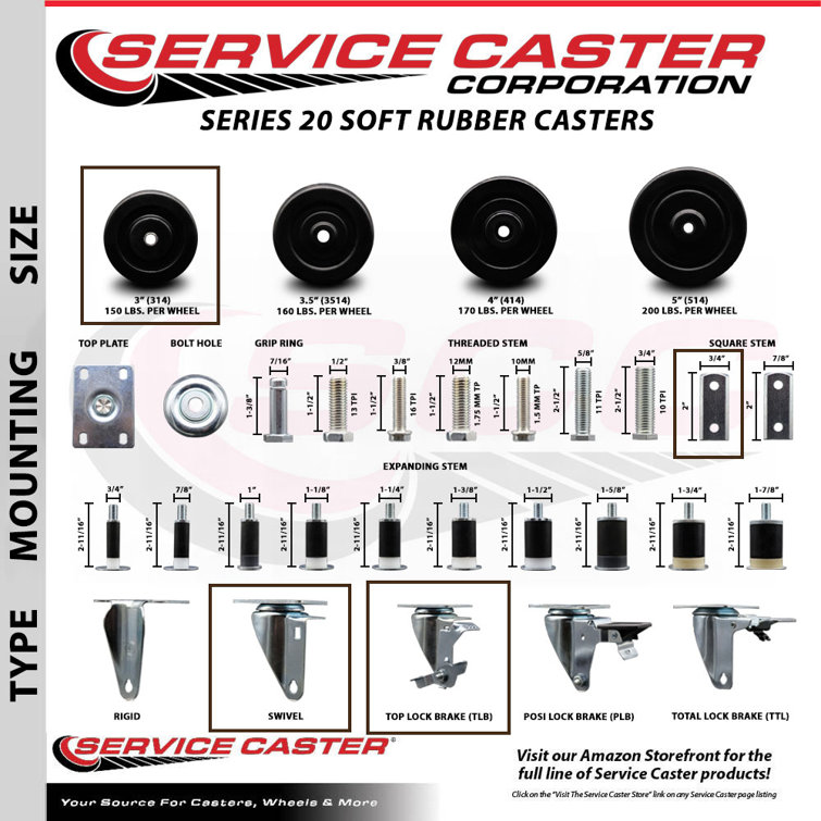 Service Caster Soft Rubber Casters | Wayfair