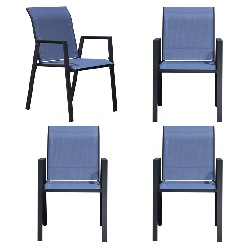 Ensemble de 4 chaises de salle à manger d'extérieur en polyester enduit de PVC avec structure en métal et dossier pour l'extérieur