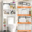 Armoire de rangement de salle de bain au-dessus de la toilette avec porte coulissante, organisateur compact de 7,5 po de profondeur avec tablettes à 3 niveaux et porte-papier hygiénique