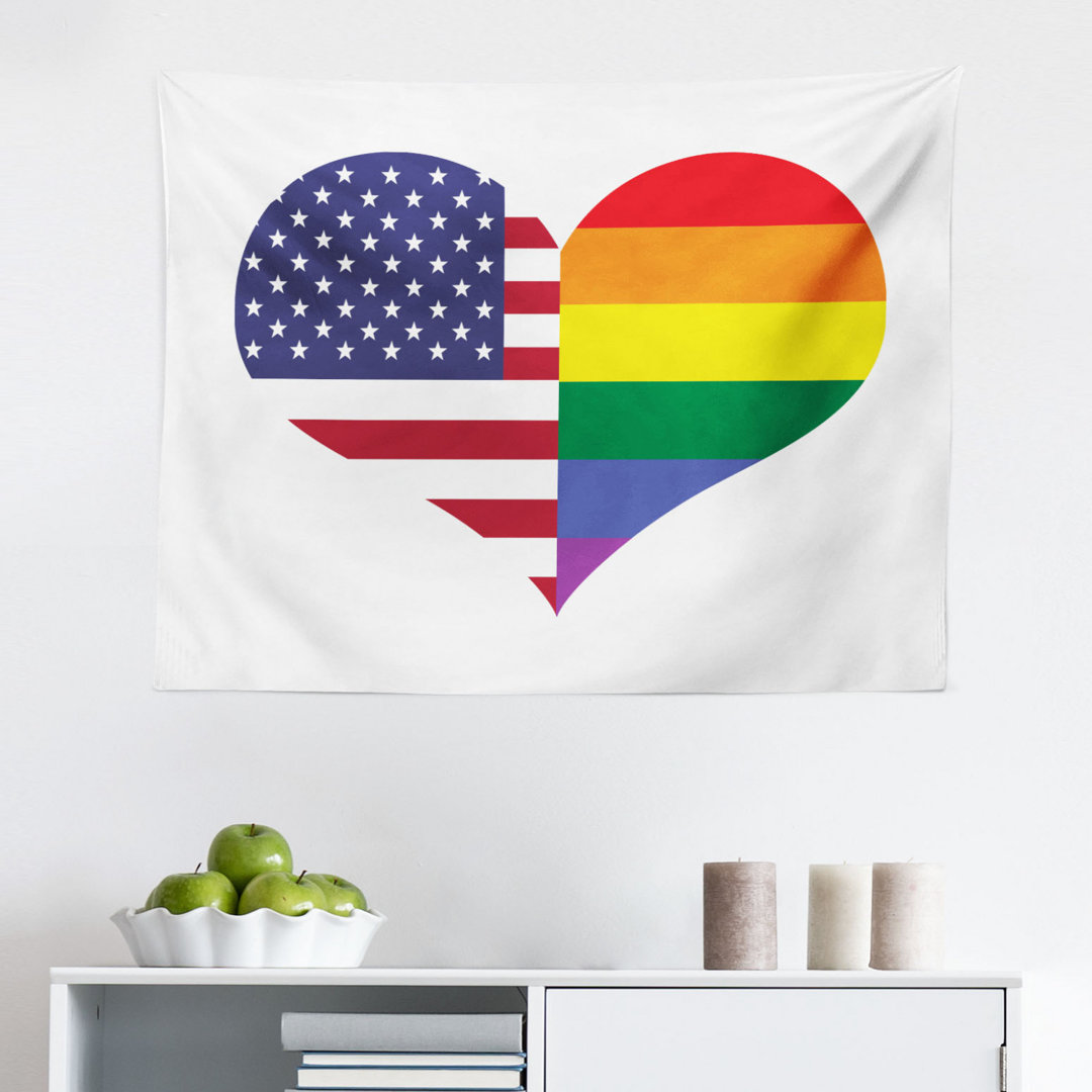 Wandbehang Herz mit Halb Old Glory Halb und Regenbogenflagge Amerikanische Gesellschaft Gleichberechtigung