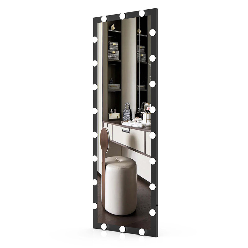 Full Length Mirror with Lights Full Body Vanity Mirror with 3 Color Modes Lighted Standing Floor Mirror, Black