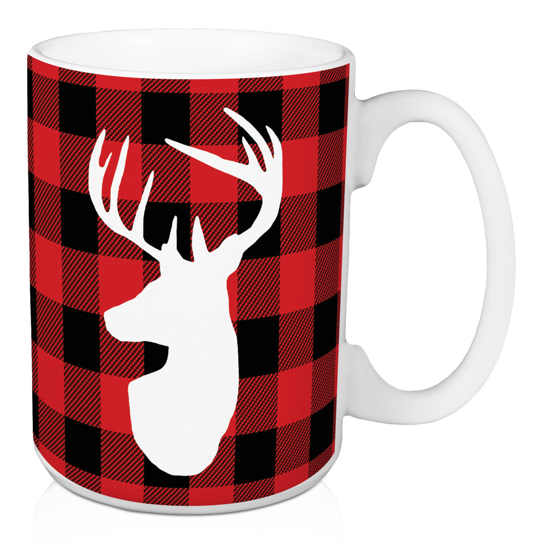 Hicks White Deer Head on Red/Black Buffalo Plaid Coffee Mug The Twillery Co.®