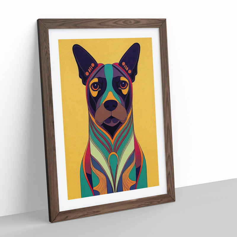 Dog Deco No.3 - Single Picture Frame Print, 64cm H x 46cm W x 2cm D, Walnut
