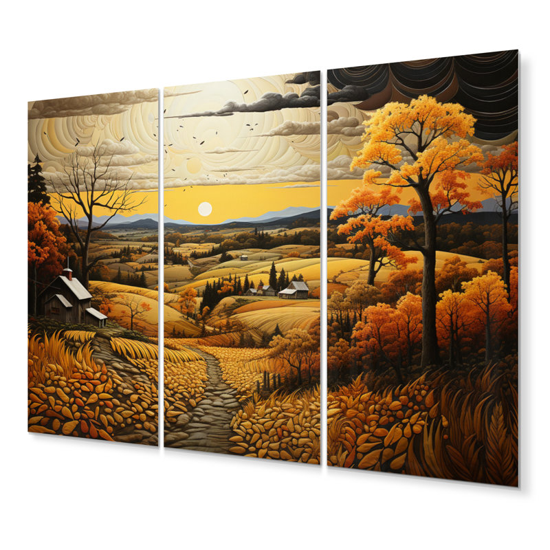 «Farm Golden Harvest Pastoral III», ensemble de reproductions d'art mural en métal