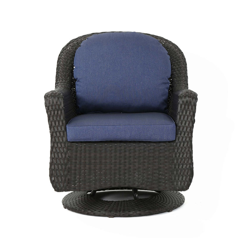 Fauteuil club pivotant, Tissu marine, Marron foncé