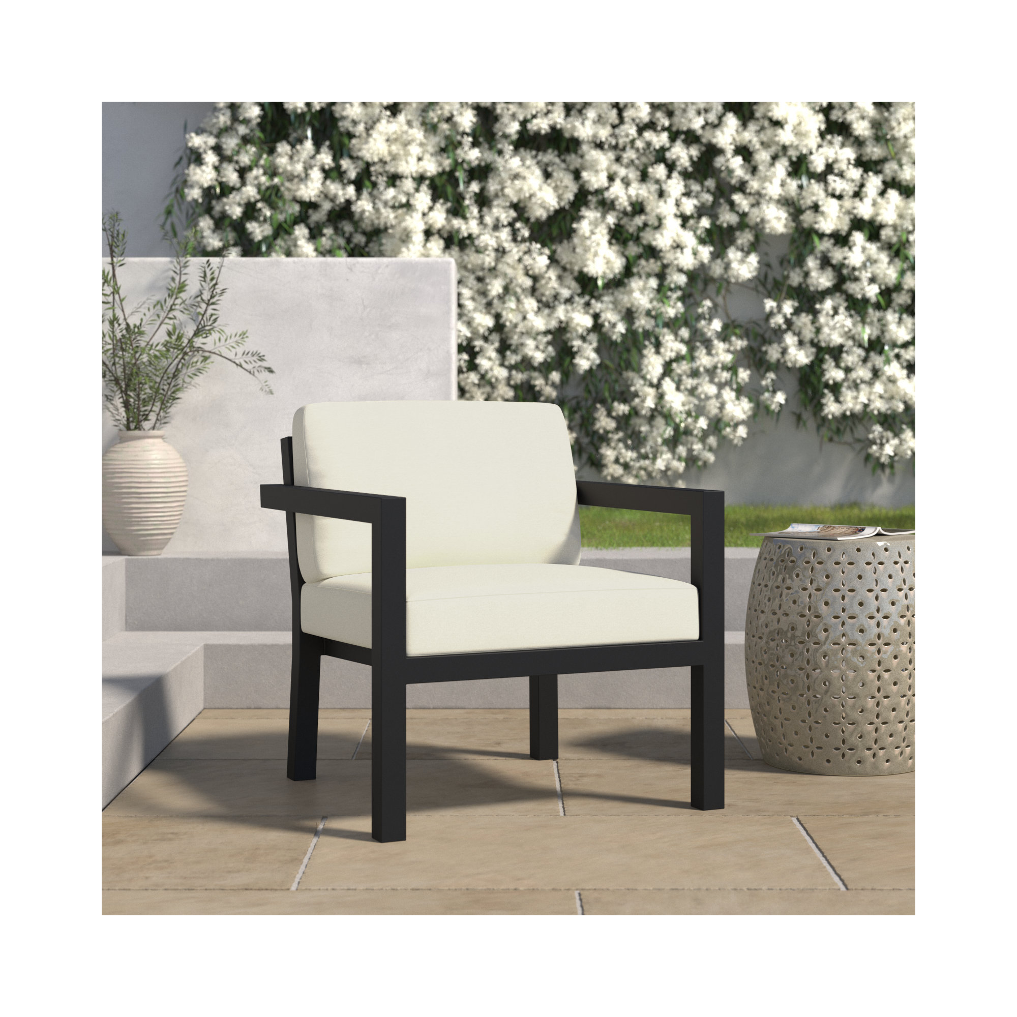 Vivant Patio Chair with Sunbrella Cushions, Canvas Natural Sunbrella® Canvas, Black
