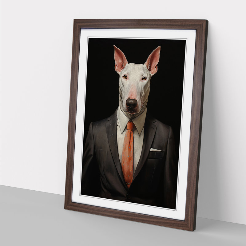 XYZ-FRM-V1223-653 English Bull Terrier In A Suit Painting No.2 - Single Picture Frame Print on Wood, 64cm H x 46cm W x 2cm D