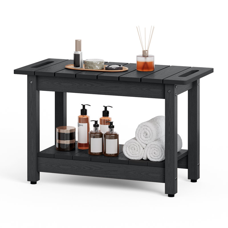 24" Waterproof HIPS Shower Bench, All-Weather Shower Stool, 400 lbs Weight Capacity, Non-Slip Feet, Black, Black