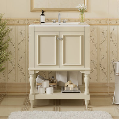 24 Inch Modern Luxury Bathroom Vanity With Ceramic Sink, Bathroom Cabinet With Open Shelf And Closed Storage