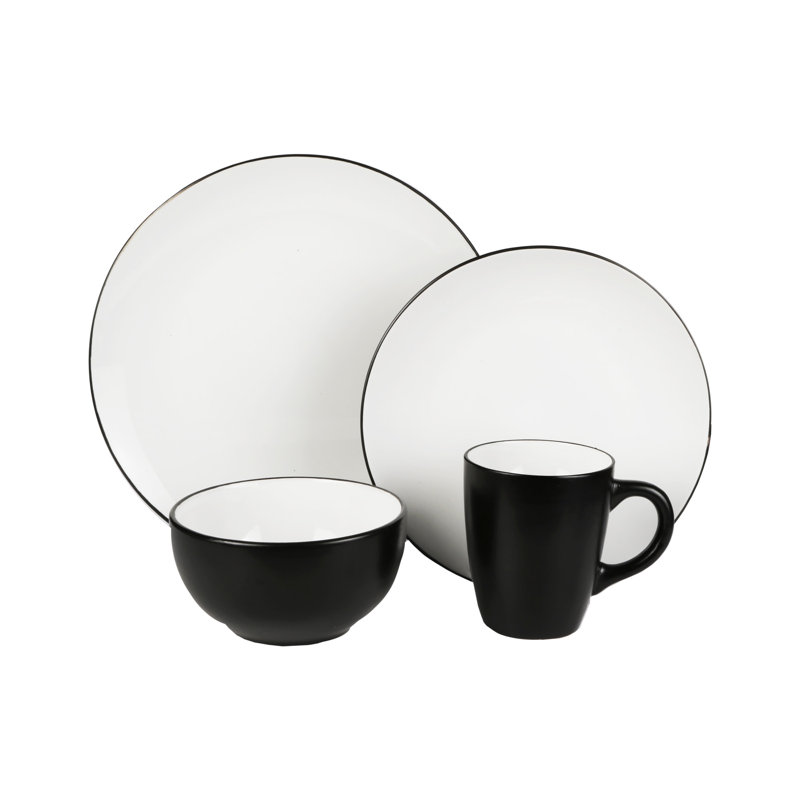 Iyathurai 16 Piece Stoneware Dinnerware Set - Service for 4, White / Black