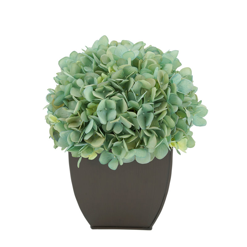 Arrangement d'hortensias en tissu synthétique bleu sarcelle en pot, Bleu sarcelle, Noir