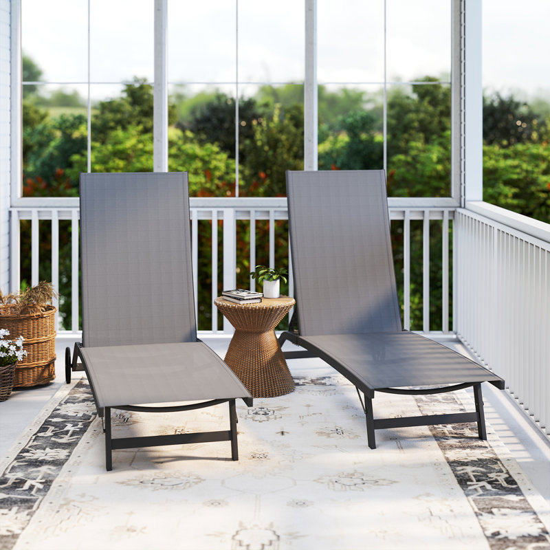 Ensemble de 2 chaises longues d'extérieur, fauteuil de bronzage sur roues, gris foncé, Gris