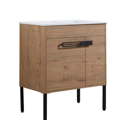 Meuble-lavabo de 30 po avec poignée en métal et tablette intérieure réglable à 2 portes