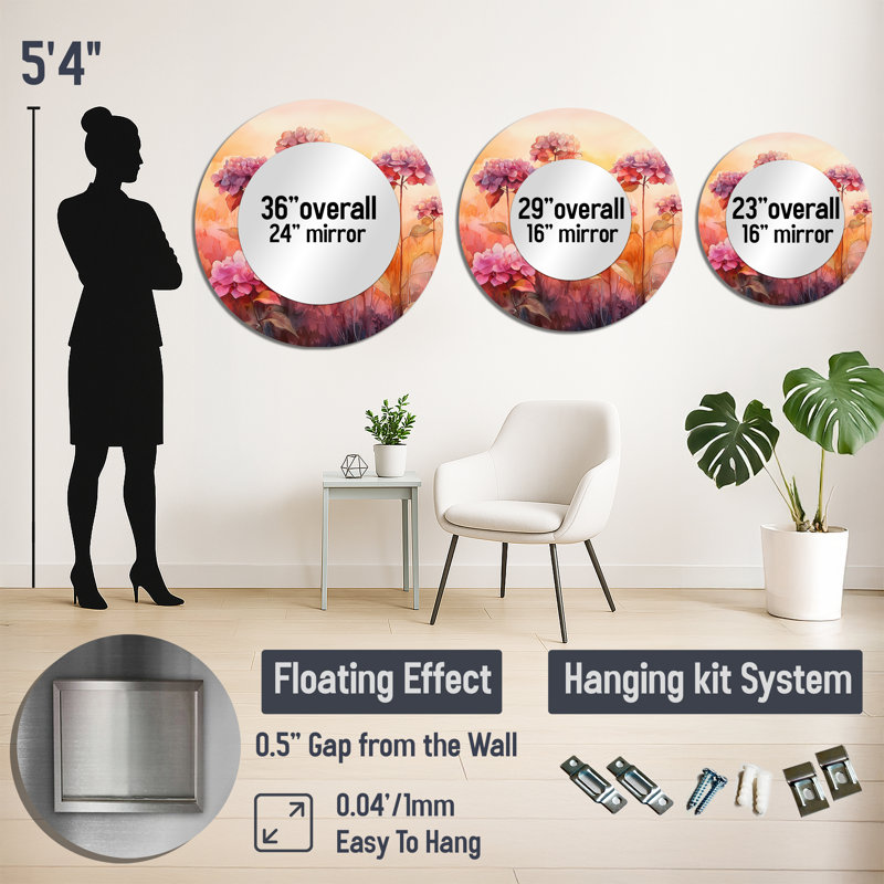 Hydrangea Field At Sunset I - Floral Decorative Mirror Wall Art - Printed On Metal, 23" x 23"