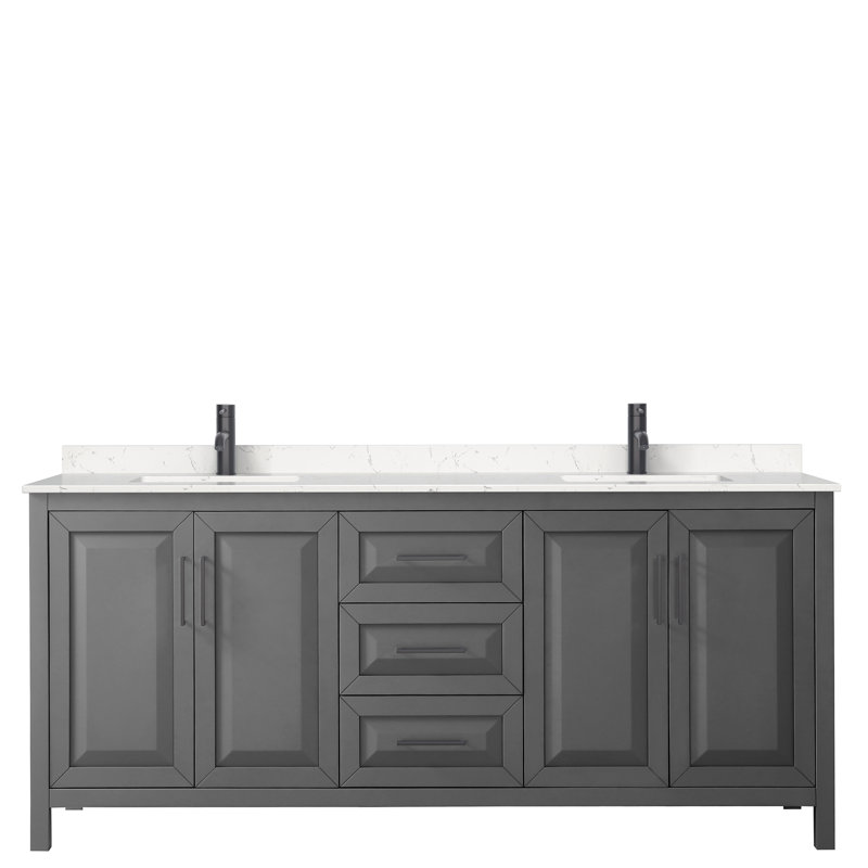 Ensemble de meuble-lavabo double 80 po Daria, Gris foncé, Noir mat