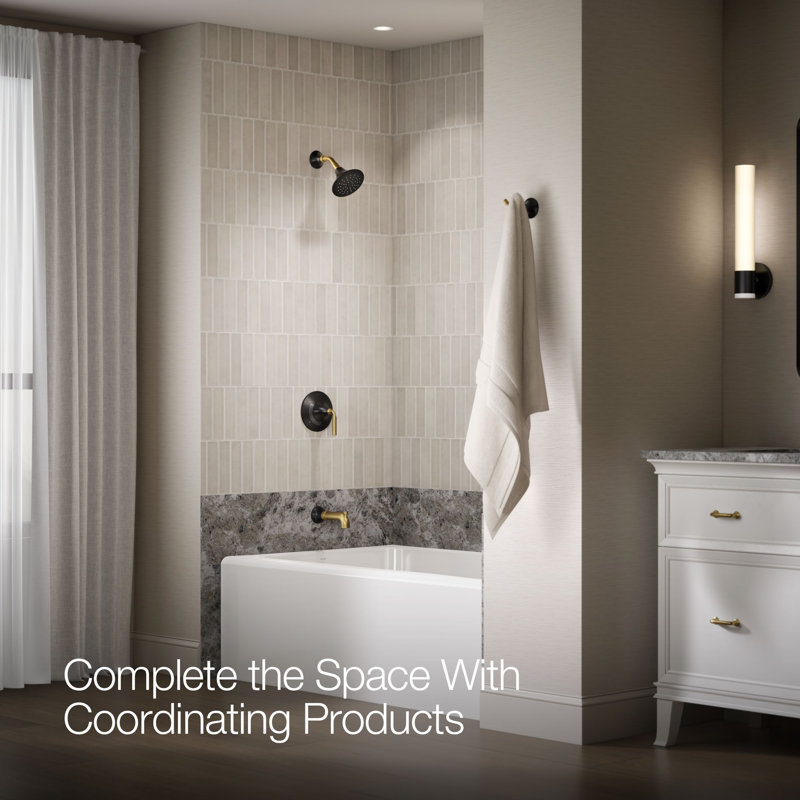 Tone Rite-Temp Pressure-Balancing Bath And Shower Faucet Trim Set 1.75 GPM, Matte Black/Moderne Brass