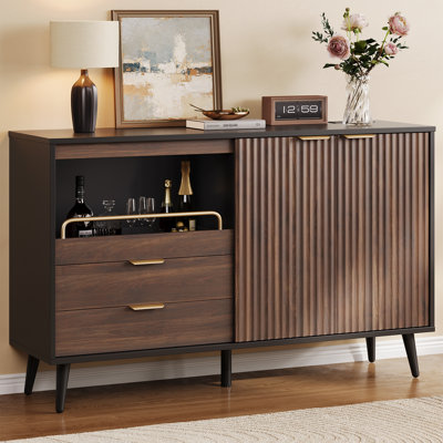 55'' Modern Bar Cabinet With Adjustable Shelves, Wine Cabinet Sideboard Buffet With Wine Glass Holder & Wine Rack