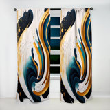 Curt - Blue And Gold Modern Art Abstract Painting III - Modern Velvet Curtain - Room Darkening - 1 panel