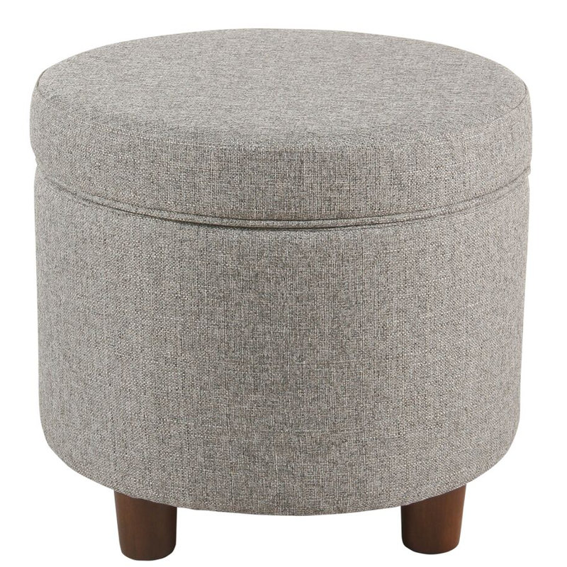 Mayen 19" Wide Round Storage Ottoman, Light Gray Tweed