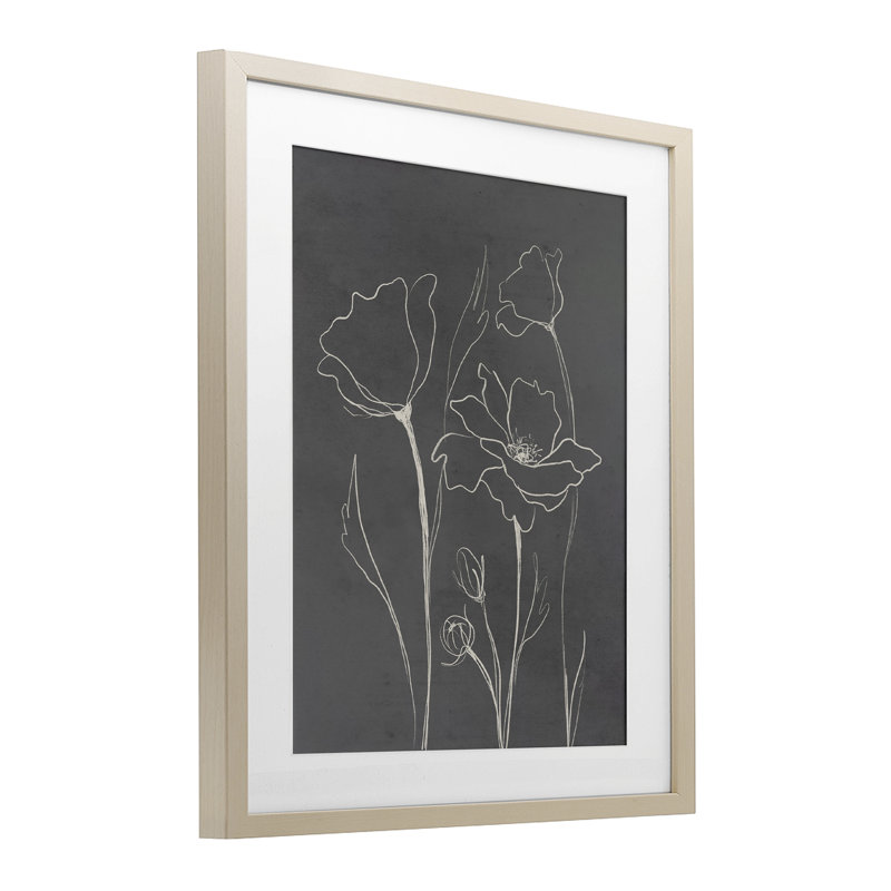 Coquelicots gris minimalistes, reproduction sous verre, conception par Elizabeth Medley, Cadre de récolte en pin
