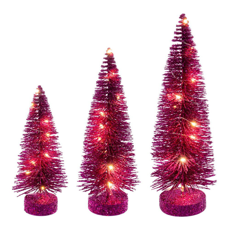  Ensemble d'arbre à brosses en forme de bouteille rose vif de 8 à 10 po., Blanc chaud, Rose millennial, H 1 pi