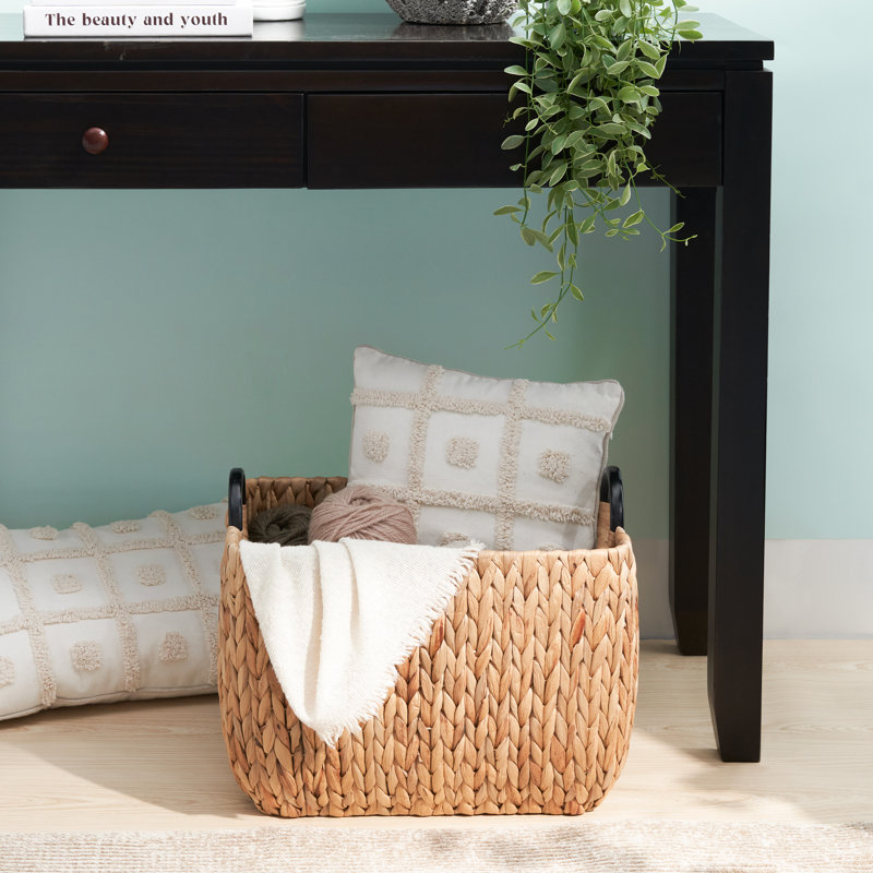 SOL HOME Ludmilla Rectangular Multi Purpose Water Hyacinth Baskets with Handles - 16" x 12" x 13"