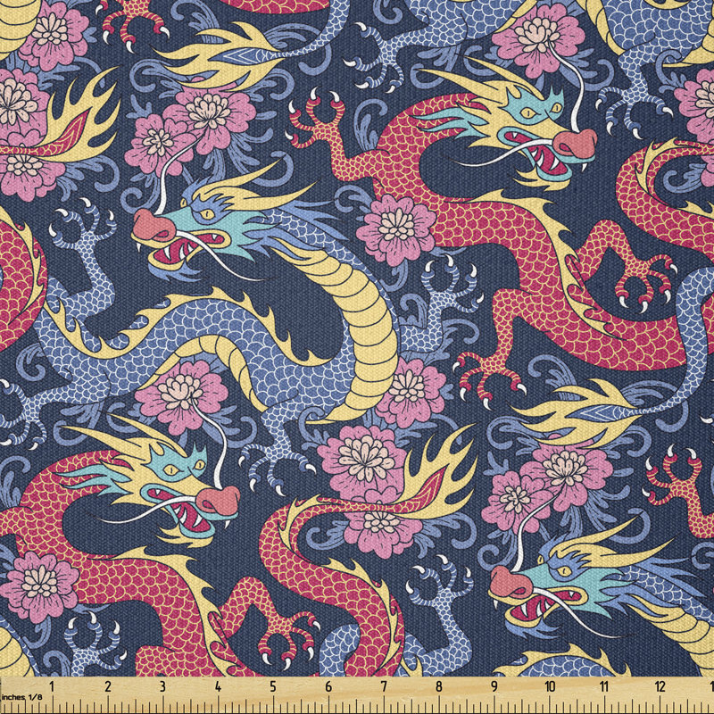 Debernardi Dragon with Curves and Flowers Multi-Purpose Fabric