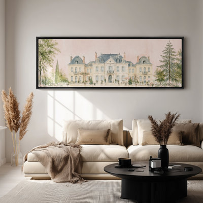 Grand art mural sur toile encadré - Élégant décor de paysage de jardin manoir français - 60 po x 20 po, 60 po x 30 po
