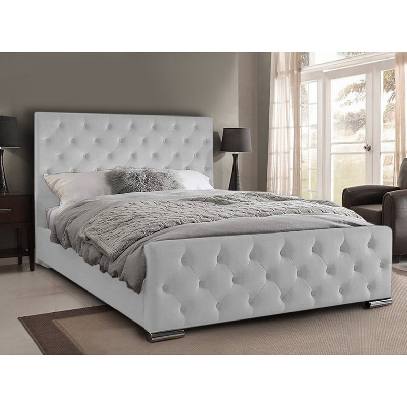 Carlos Upholstered Bed Frame, Small Double (4'), Light Silver