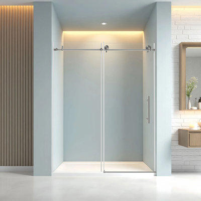 Shower Door 56-60 "w X 60" H, 1/4 "(6 Mm) Clear Tempered Glass, Explosion Proof Film, Stainless Steel Handle,brushed Nickel