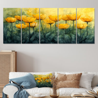 Watercolors Tulips Bouquet Of Summer Blooms I - Tulips Wall Art - Traditional Wall Art, toile 5 pièces
