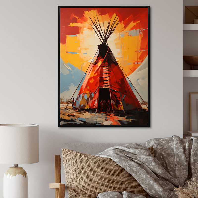 Orangenative Tipi Dancing Shadows - reproduction sur toile, Cadre flottant noir, H 44 po x l 34 po x P 1,5 po