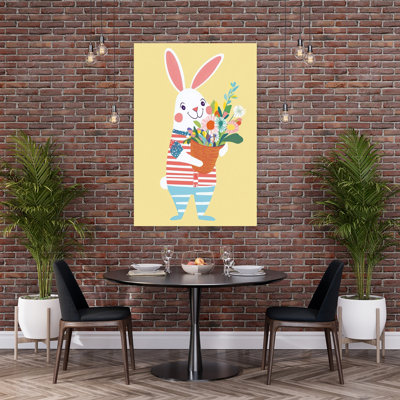 «Cheerful Bunny Flowers», reproduction d'art colorée ludique, fleur de lapin contemporaine