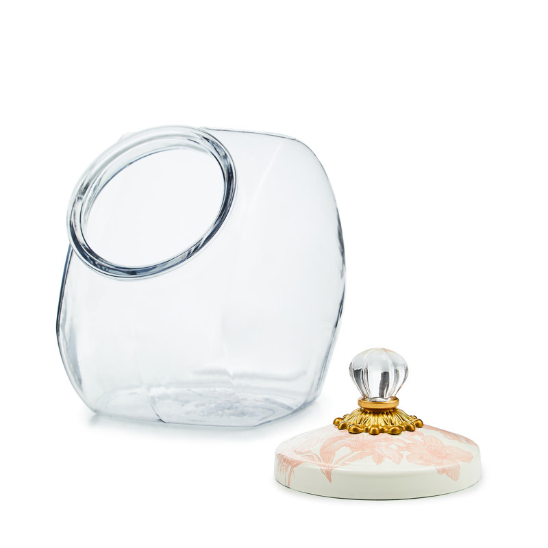 Cookie Jar With Rosy English Garden Lid, White/Pink/Clear