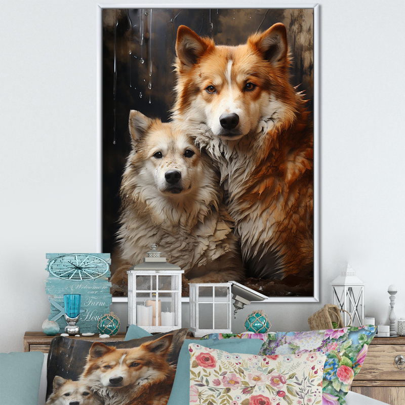 «Dog Akita Affection III», reproduction d'art mural, Cadre flottant blanc, H 44 po x l 34 po x P 1,5 po