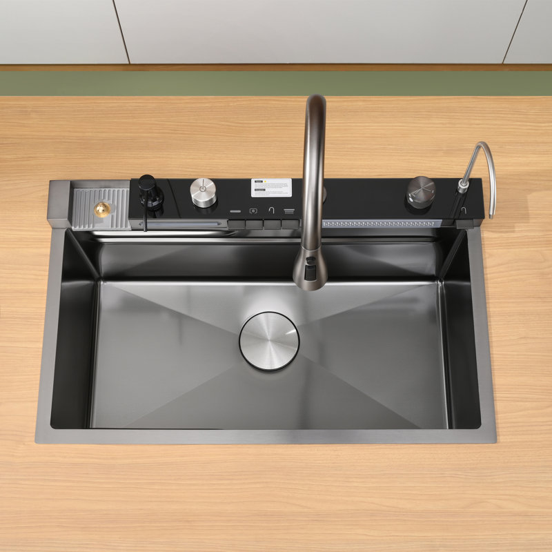 30"L × 18"W Drop-in Single Bowl Stainless Steel Kitchen Sink with Digital Display Workstation Sink, Black