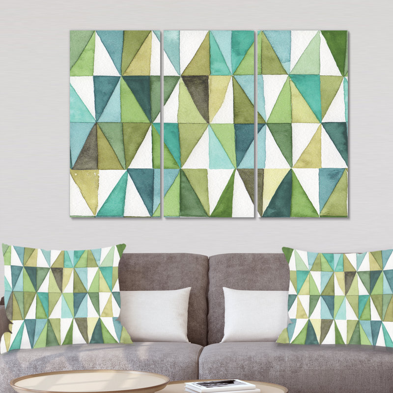« geometric green triangle iii », reproduction d’image multi-pièces sur toile, H 28 po x l 36 po x P 1 po