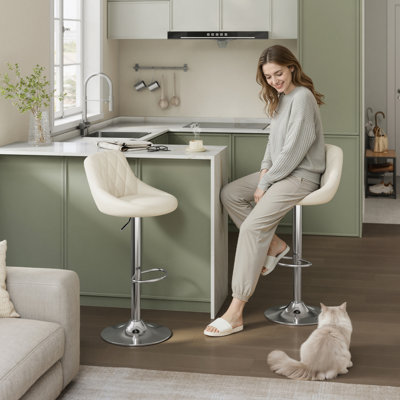 Swivel Upholstered Faux Leather Adjustable Height Bar Stool
