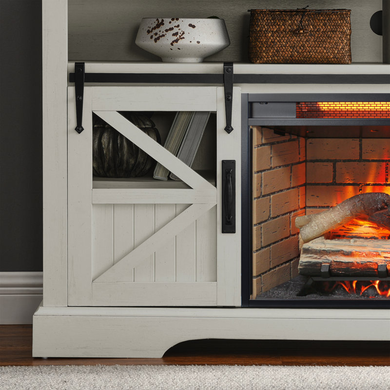 60 Inch Electric Fireplace  Entertainment Center With Door Sensor-Jasmine white color, White