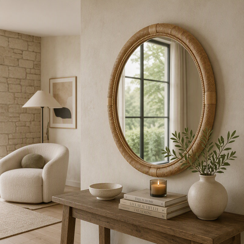 Miroir rond en rotin 31,9 po