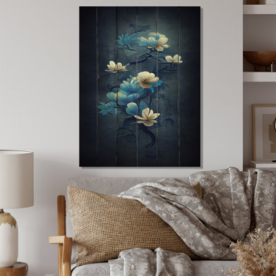 Fleurs rétro bleu clair chinois IV - reproduction sur toile