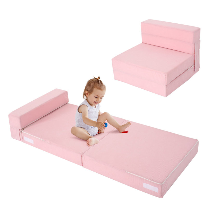 Portable Folding Floor Sofa Bed Chair, 3-In-1 Convertible Floor Futon Mattress, Pink