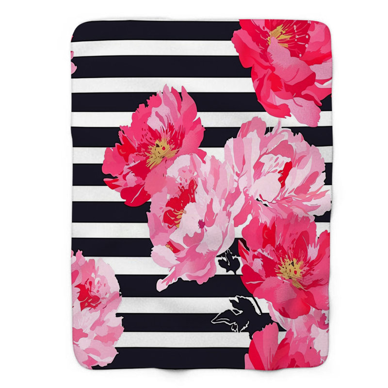 Floral Stripes - Couverture sherpa de qualité supérieure 1 pièce, Grand lit