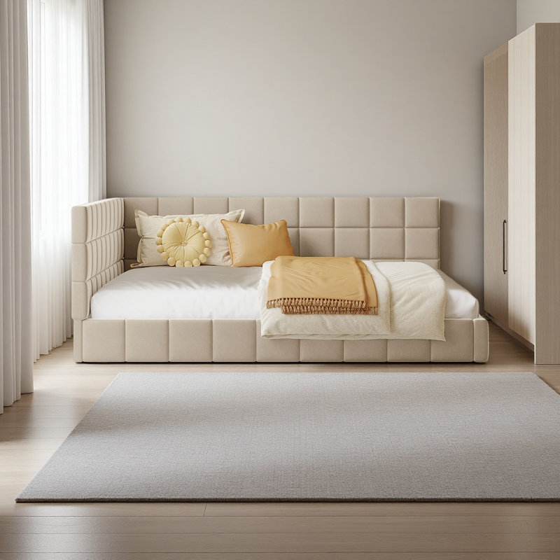 Full Size Upholstered Daybed/Sofa Bed Frame, Velvet, Beige