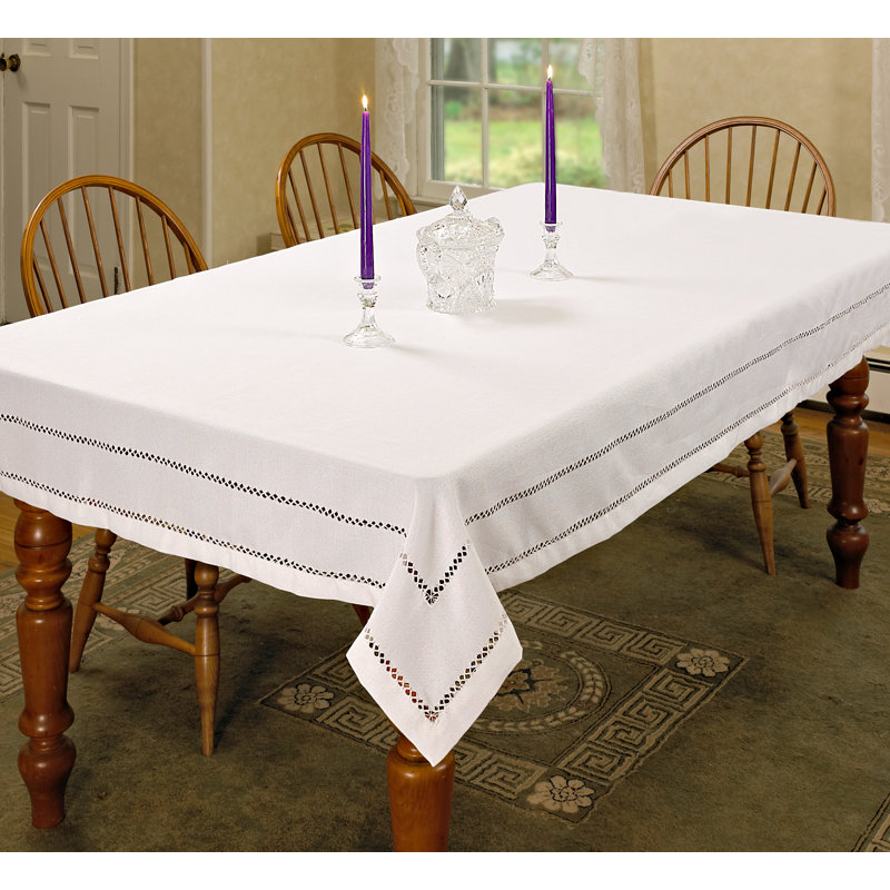 Shoreview Embroidered Vintage Tablecloth, White, 120" L x 68" W